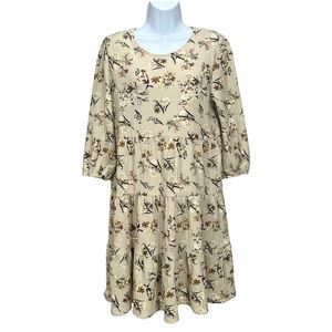 Hidden Alley Beige Floral Smock Baby Doll Dress Women’s‎ Small